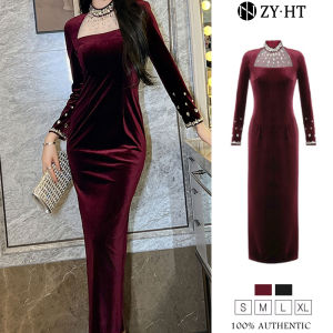 เดรสผู้หญิง ชุดราตรี เดรสผักฉีด เดรสแขนยาว เดรสกำมะหยี่ เดรสไฮโซ เดรสวินเทจ เดรสออกงาน เดรสปาร์ตี้ เดรสฝรั่งเศส 9762