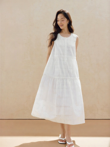 INMAN | 100 Cotton French Embroidery Sleeveless A-Line Dress