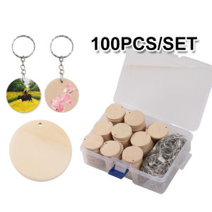 35MM100Pcs Natural Wood Slices Keychain Unfinished Predrilled Log Discs Round Blank Wooden Circles With Key Rings Round Wood Blanks Key Rings