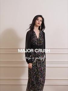 Vintage French Style Floral Design Elegant Black Long Dress