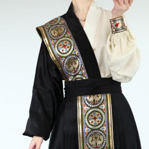 Huangyue Persian Princess Style Song Dynasty High Waist A-Line Skirt Hanfu Half-length Skirts Traditional Culture Patterned Color Block Plane Sleeve