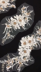 Rose Gold Sequin Flower Lace Embroidery Lace Patch Applique Sewing for Cloth Dress Wedding Bridal DIY Sewing Flower Patc