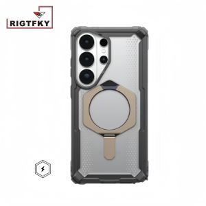 Luxury Transparent Anti-fall Armor Phone Case For Samsung S26 Ultra S25 S24 S23 Plus Metal Kickstand Magnetic Protective Cover