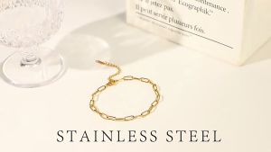 Gelang Titanium Rantai Paper Klip Gold Dan Silver Anti Karat Dan Luntur