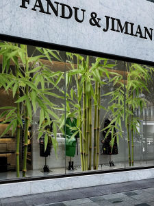 Static Cling Bamboo Green Plant Window Stickers for Clothing Stores Glass Door Decorative Adhesive Wall Decals Chinese Style