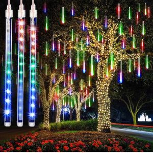 Solar Meteor Shower Rain light Outdoor Lighting 30CM/50CM Upgraded 8 Tubes Waterproof Decoration Falling Fairy Lights With UK Plug With Remote Control 流星雨灯