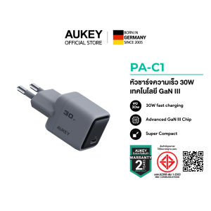 [รับประกัน 2 ปี] AUKEY หัวชาร์จเร็ว 30W Wallcharge Powerdelivery 30W อะแดปเตอร์ชาร์จเร็ว 30W รองรับ Power Delivery หัวชาร์จปลอดภัย Adapter Fast Charge รุ่น PA-C1 Gray