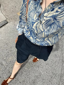 Trendy Discounted High-End Loose Versatile Shoulder-Length Slimming Printed Shirt for Women Spring 2025 Polo Collar Long Sleeve