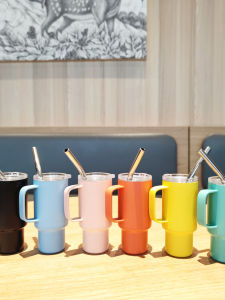 Portable Stainless Steel Mini Handle 2oz Shot Glass Insulated Travel Car Straw Coffee Cup 60ml Concentrated Coffee Cup