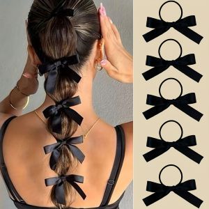 5Pcs Womens Style Fashionable and Cute Black Bow Hair Tie Suitable for Daily Use Recommended Gift Hair Accessories