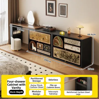 MEISD | Retro Carbon Steel & Iron Vanity Dressing Table with Cabinet and Expandable Design