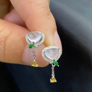 Heart-Shaped Icy Translucent Chalcedony Stud Earrings