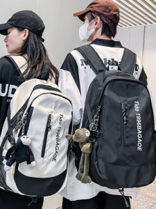 High Capacity Anti-Exhaust High School Backpack Double Shoulder Korean Style Color Block College Student Bookbag Nylon Material