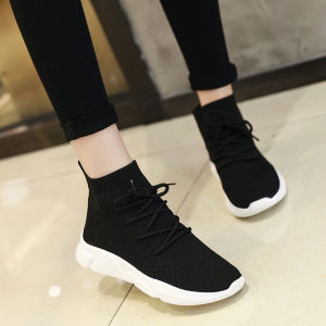 รองเท้าผ้าถักยืดหยุ่นสำหรับผู้หญิง ระบายอากาศได้ดี ฤดูใบไม้ผลิและฤดูใบไม้ร่วง ส้นแบน สวมใส่สบาย รองเท้าส้นแบนแบบสวมสบาย