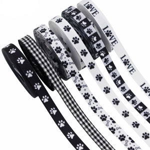 Paw Print Grosgrain Ribbons Dog Animal Paw Print Dog Bone Craft Ribbons for Gift Packaging DIY Supplies