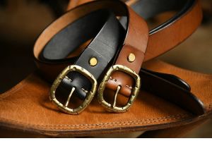 New Handmade Top Layer Cowhide Casual Belt for Men and Youth Pure Copper Needle Button Jeans Workwear Belt Durable Genuine Leather Belt