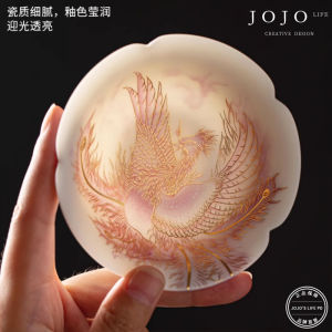 ZiQuanJian JOJOS L. PD. Ceramic Tea Cup Pair Dragon And Phoenix Design Unglazed Yangli Yu Lid Cup Chinese Style Diningware