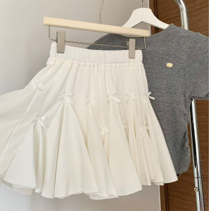 Ballet Style Half Skirt for Girls A-Line Puffy Gown Lace Trim Bowknot High Waist Cake Design Polyester Fabric Spring Summer