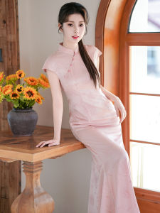 Young Girls Elegant Modified Traditional Cheongsam Dress Low Slit Polyester Blend Fabric Wedding Celebration Summer New Arrival