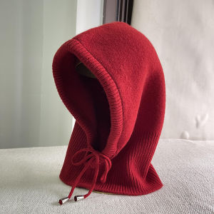 Korean Hat Scarf Integrated Red Pure Wool Pull Hat Fall and Winter Fashionable Stylish All-Matching Warm Neck Protection