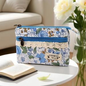 กระเป๋าใส่เหรียญผ้าฝ้ายลายดอกไม้แฟชั่นใหม่ กระเป๋าสตางค์ใส่บัตรผู้หญิงใบเล็ก กระเป๋าใส่เหรียญแบบย้อนยุค กระเป๋าถือผ้าแคนวาสสำหรับผู้หญิง