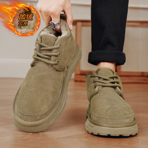 Mens Winter Thickened Fleece Lined Fur Boot Soft Bottom Anti-slip Warm Cotton Shoe Korean Style Mid-Calf Snow Boots