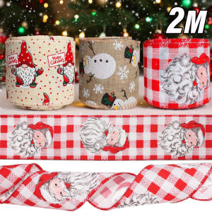 YESPERY 2M Christmas Ribbon Cartoon Santa Claus Snowman Elk Printed Satin Ribbon Gift Packing Ribbons for New Year Party Christmas Decor