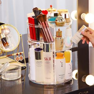 Transparent Acrylic Rotating Makeup Storage Box Lipstick Skincare Product Organizer Desktop Cosmetic Holder Bedroom Storage