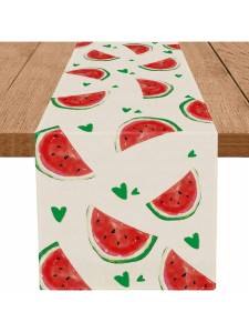 1 Piece of Summer Tablecloth with Watermelon Green Heart-Shaped Design Table Decoration for Holiday Family Parties Kitchen and Table Items