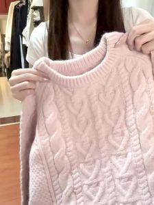 SENWA | Pink Braided Turtleneck Thick Sweater Knitwear