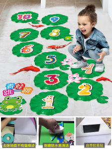 Modern Simple Childrens Cartoon Frog Jumping on Lotus Leaves Floor Stickers Classroom Activity Game Board PVC Wall Decals