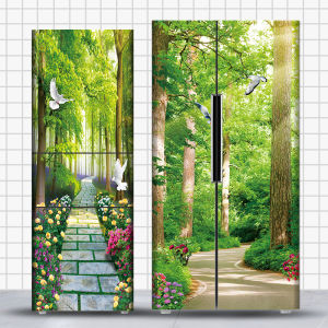Green Natural Landscape Sticker Self Adhesive Waterproof Refrigerator Magnet Bamboo Forest Path Air Conditioner Decal