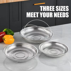 Giỏ mắt lưới inox Rổ hấp giỏ thoát nước trái cây và rau có tay cầm di động rổ lọc lưới đa năng