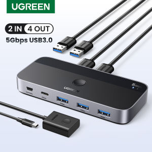 UGREEN USB 3.0 Sharing Switch 2 Computers 1*USB C Port 3*USB A Port Peripheral Switcher Adapter Box Selector for PC Printer Scanner Mouse Keyboard with One-Button Swapping and 2 Pack USB A to A Cable - intl