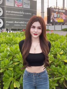 MesubShop เสื้อครอป คอเหลี่ยม เสื้อสายฝอแขนสั้น ครอปท็อป BASIC เสื้อกล้ามครอป ครอปแขนสั้น 193 M304A