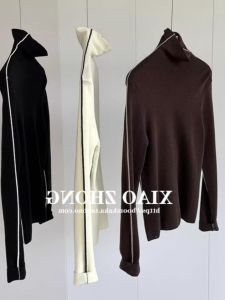 HUOLISI | Contrast Color High Neck Slim Long Sleeve Top Autumn Wear