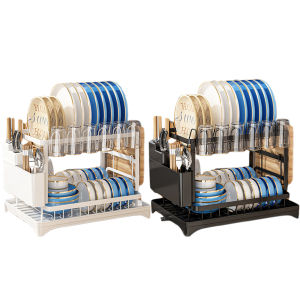 [Ueb Wholesale Center]Dish Drying Rack 2 Tiers Dish Rack Multifunctional Utensil Holder with Drainboard Large Capacity for Kitchen Storage