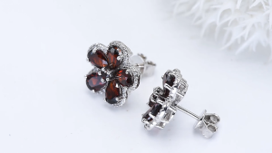 Lohaspie Jewelry Pure 4.8 Carats Solid Sterling Silver 925 Stud Earring Original Natural Garnet Citrine Stud Earring Genuine Citrine Stone Earring Garnet Earring For Women Jewelry