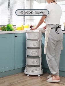 Rak Dapur Model Bulat Plastik, Rak Kamar Mandi Rotary, Rak Susun Serbaguna dengan Roda, dan Rak Troli Putar