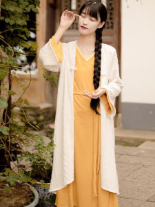 New Chinese Style Knitted Outerwear Cardigan Womens Autumn Winter Long Sleeve V-Neck Midi Length Flag Dress Coat White