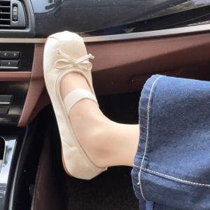 New Womens Shoes Evening Bow Ballet Shoes French Korean Pumps with Skirt Shoes