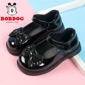 Bobdog Girls Small Leather Shoes Black Performance Shoes Dance Soft Bottom Student Performance Shoes Girl Princess Childrens Shoes
