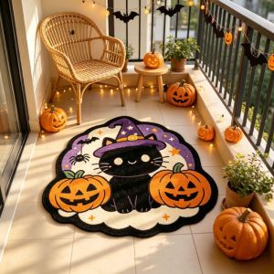 VIKAMA Halloween Alien Ghost Bat Black Cat Door Mat Non Slip Entry Rug Pumpkin Witch Home Decor Floor Mat