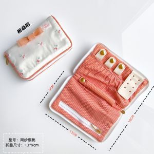 Retro Japanese Style Cherry Blossom Embroidery Ring Jewelry Bag Foldable Printed Strawberry Outing Sweet Oe Rectangle Storage Box