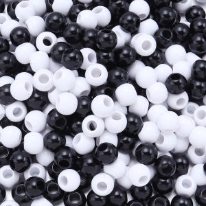 50-400Pcs/Lot 6/8/10/12/14/16mm Round Acrylic Beads Black White Large Hole Loose Beads for DIY Jewelry Bracelet Necklace Making