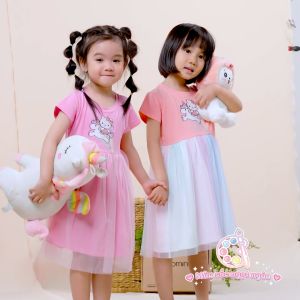 Váy công chúa bé gái dự tiệc Hello Kitty BOMINES cotton tùng lưới mềm cho bé từ 3- 12 tuổi 12- 36kg DTNKITYPHOILUOI85