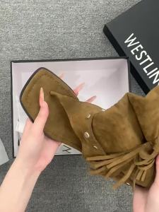 Summer Fringe Stacked Boot Sandals Coarse Heel