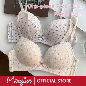 Maniyun Lace Floral Print Bra One Piece Fixed Cup 固定杯 Small Chest Push Up Comfort Non Wire Bra Lingerie