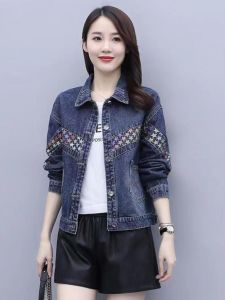 Ladies Loose Fit Denim Jacket Spring Fashion Korean Style plus Size Hong Kong Flavor Splicing Versatile Cow Face Mask
