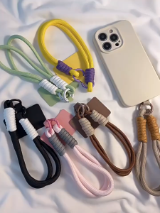 kittenBaby INS Style Braid Mobile Phone Lanyard Fashion Solid Color Anti-loss Short Wrist Band Pendant Hanging Strap Rope W Spacer
